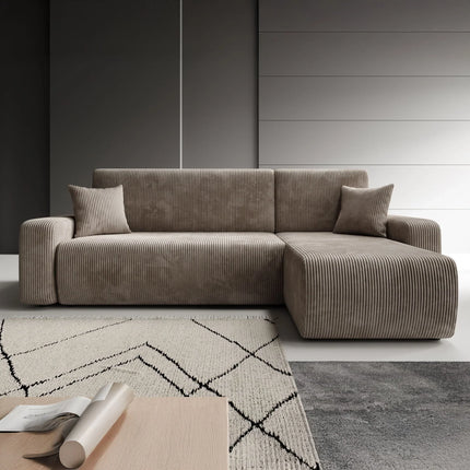 UNICORN 3-seater corner sofa with chaise longue Rib fabric beige brown