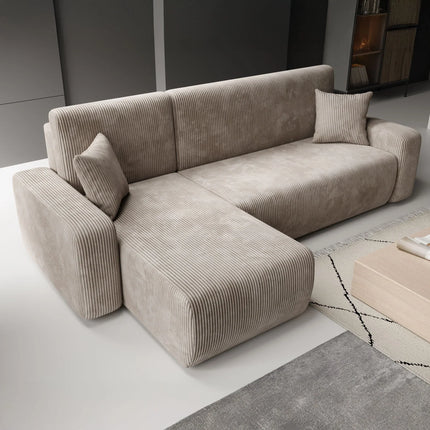UNICORN Corner sofa 3-seater with chaise longue Ribbed fabric brown beige Width 244 cm Height 82 cm Depth 145 cm Seat height 38 cm Seat depth 50 cm