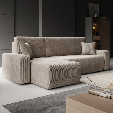 UNICORN 3-seater corner sofa with chaise longue Rib fabric brown beige