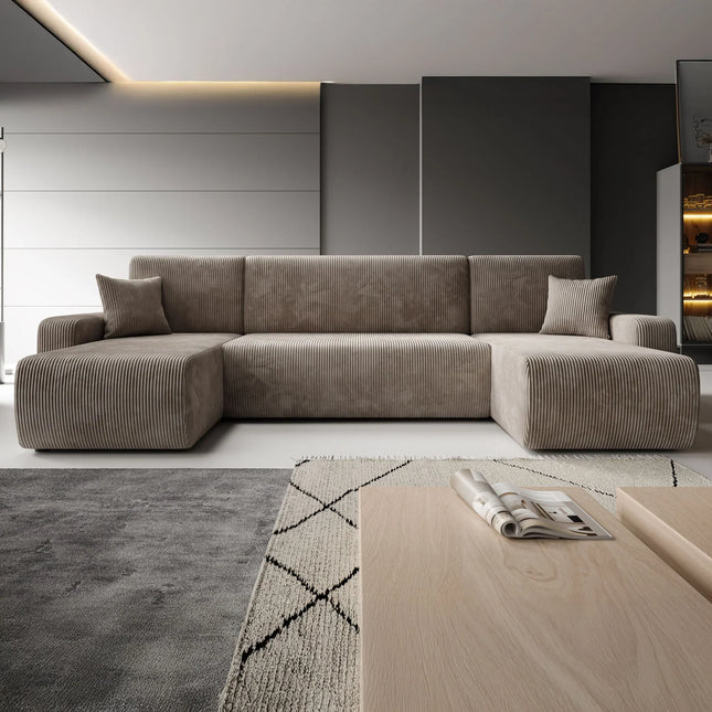 UNICORN Corner sofa 4-seater with chaise longue Ribbed fabric brown Width 312 cm Height 82 cm Depth 145 cm