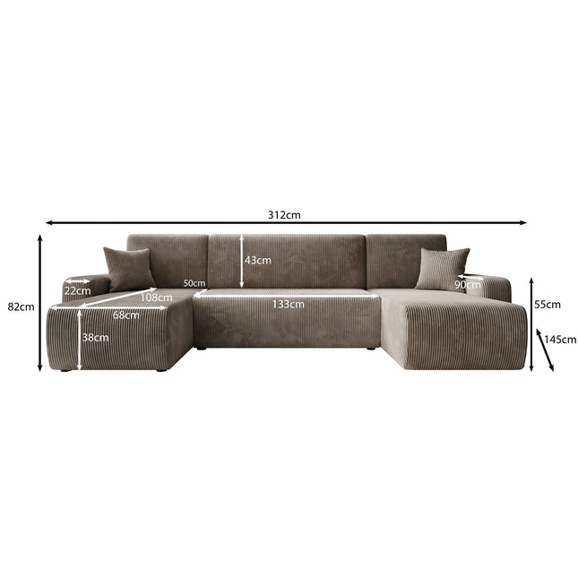UNICORN Corner sofa 4-seater with chaise longue Ribbed fabric brown