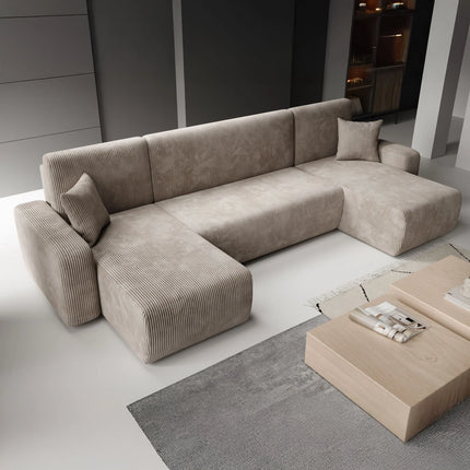 UNICORN Corner sofa 4-seater with chaise longue Ribbed fabric brown Width 312 cm Height 82 cm Depth 145 cm