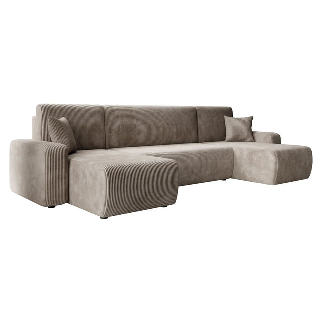 UNICORN Corner sofa 4-seater with chaise longue Ribbed fabric brown Width 312 cm Height 82 cm Depth 145 cm