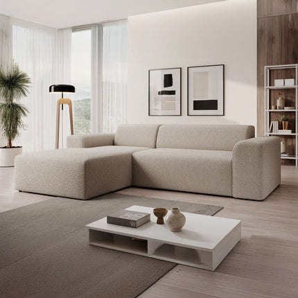 UNICORN Corner sofa 3-seater with chaise longue Teddy fabric beige Width 250 cm Height 71 cm Depth 185 cm