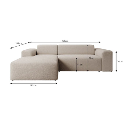 UNICORN Corner sofa 3-seater with chaise longue Teddy fabric beige Width 250 cm Height 71 cm Depth 185 cm