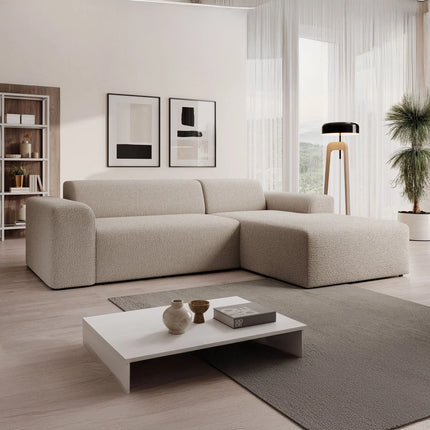 UNICORN Corner sofa 3-seater with chaise longue Teddy fabric beige Width 250 cm Height 71 cm Depth 185 cm