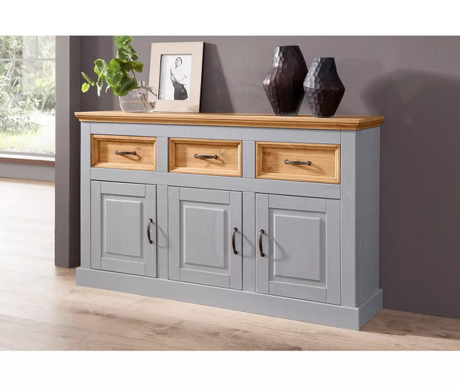 UNICORN Dresser wall unit country solid pine gray brown white Width 145 cm Depth 38 cm Height 87 cm