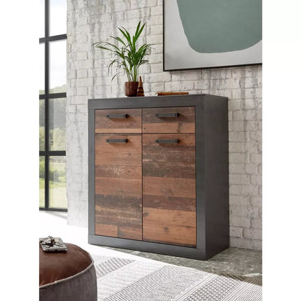 UNICORN Dresser wall unit rural modern brown matt black Width 92 cm Depth 42 cm Height 104 cm