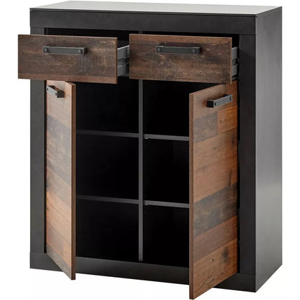 UNICORN Dresser wall unit rural modern brown matt black Width 92 cm Depth 42 cm Height 104 cm