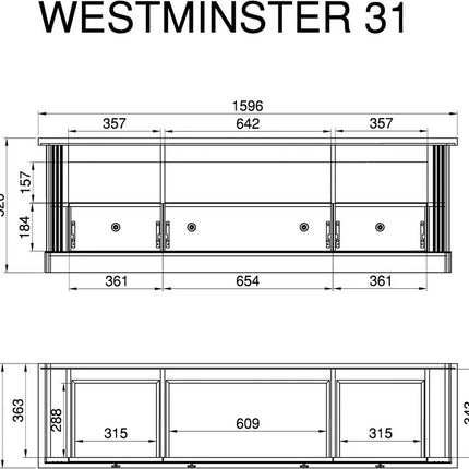 UNICORN TV furniture wall unit white brown dark gray country look Width 160 cm Depth 40 cm Height 52 cm