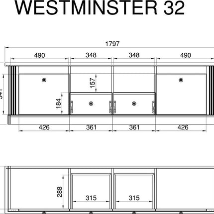 UNICORN TV furniture wall unit country white brown dark gray Width 180 cm Depth 41 cm Height 52 cm