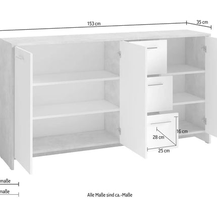 UNICORN Sideboard wall unit modern white gray Width 153 cm Depth 35 cm Height 83 cm