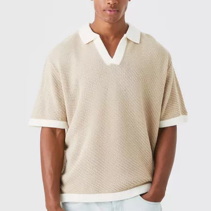 UNICORN Men's polo shirt ribbed sweater pattern taupe xs s m l xl