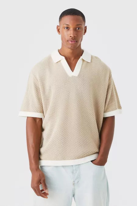 UNICORN Men's polo shirt ribbed sweater pattern taupe xs s m l xl
