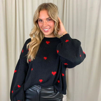 UNICORN Women's black sweater with red hearts m