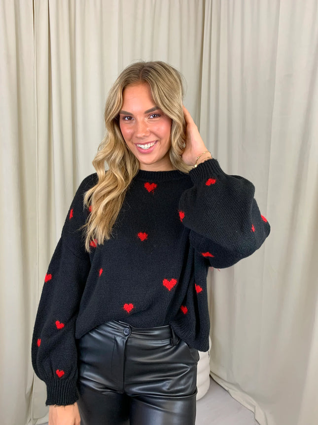 UNICORN Women's black sweater with red hearts m