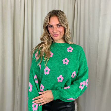UNICORN Women's knitted sweater with flowers, green m
