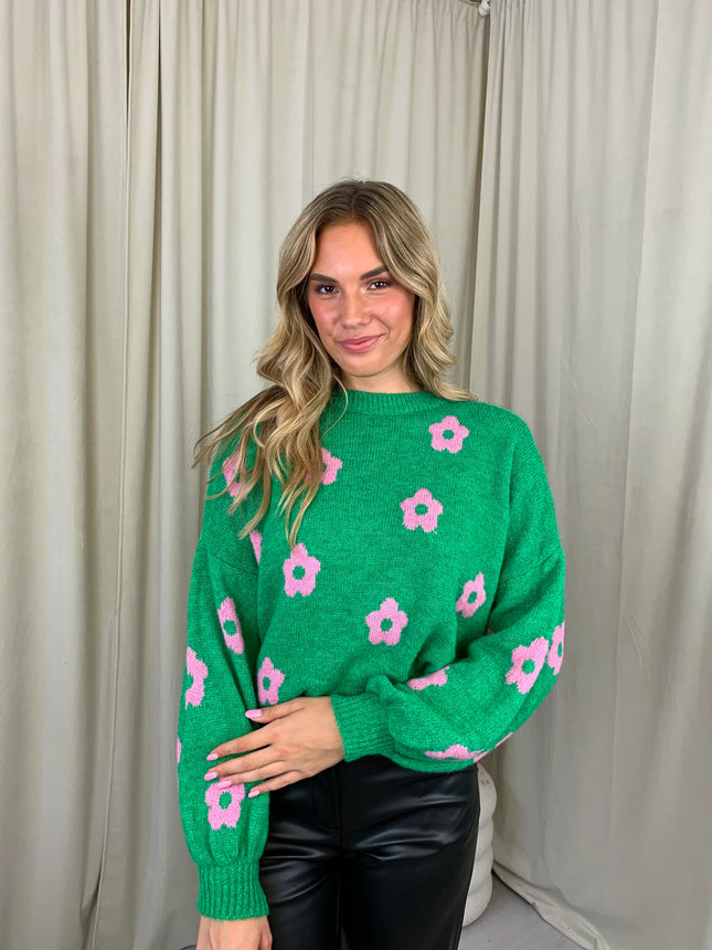 UNICORN Women's knitted sweater with flowers, green m