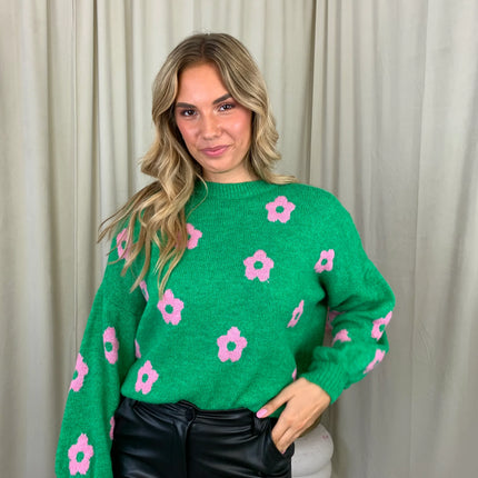 UNICORN Women's knitted sweater with flowers, green m