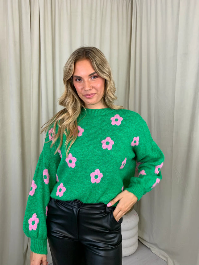 UNICORN Women's knitted sweater with flowers, green m