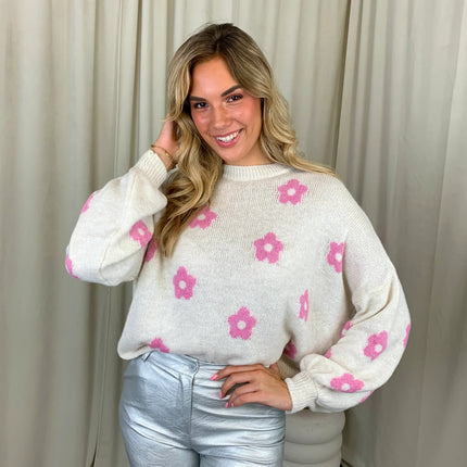 UNICORN Women's sweater white with pink flowers m