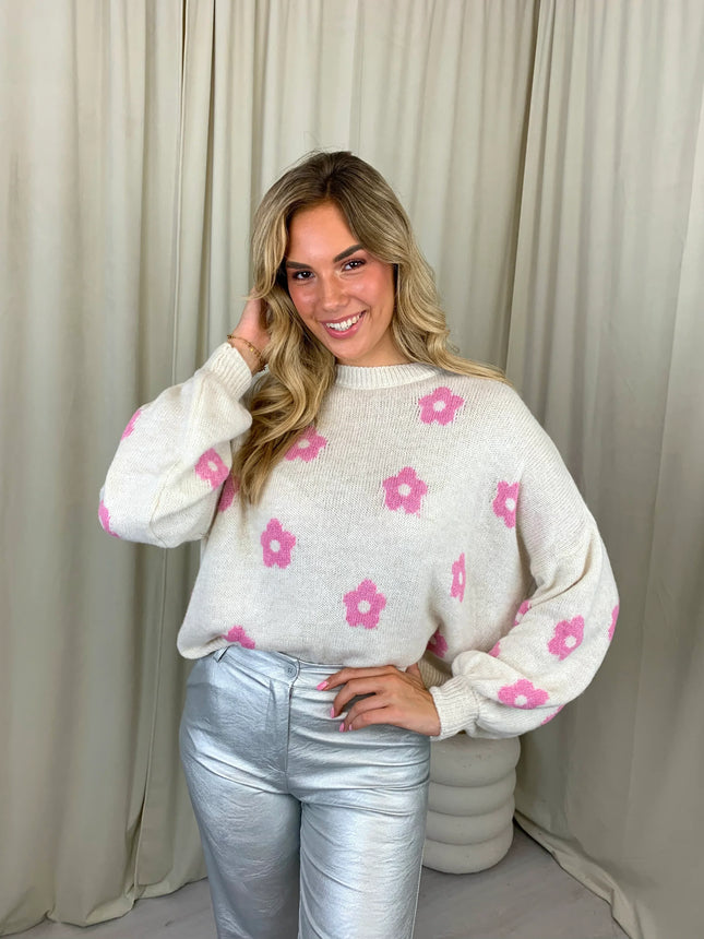 UNICORN Women's sweater white with pink flowers m
