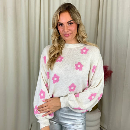UNICORN Women's sweater white with pink flowers m