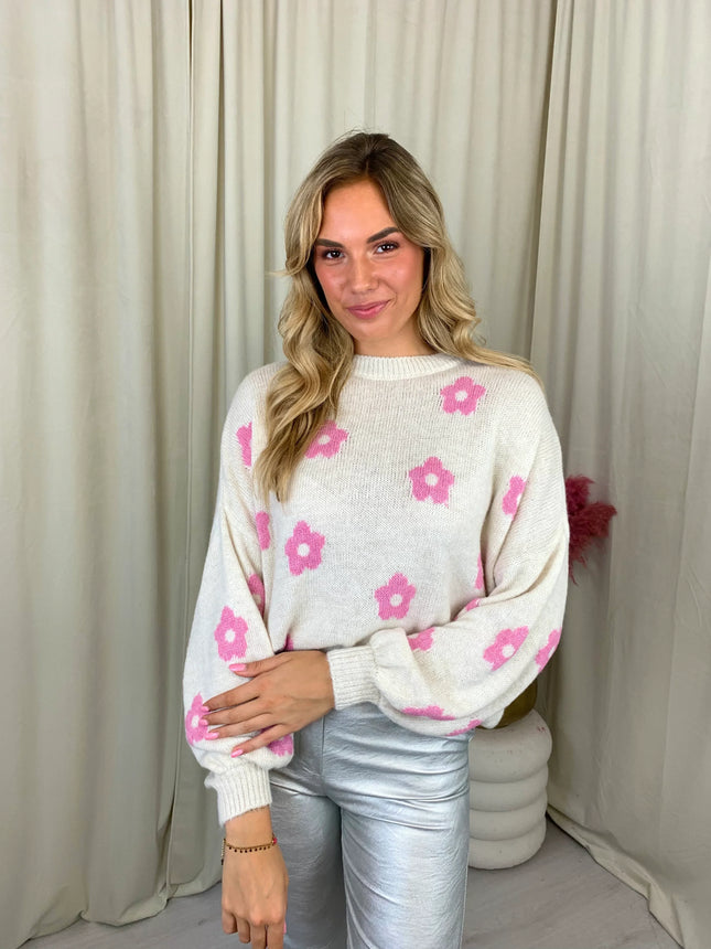 UNICORN Women's sweater white with pink flowers m