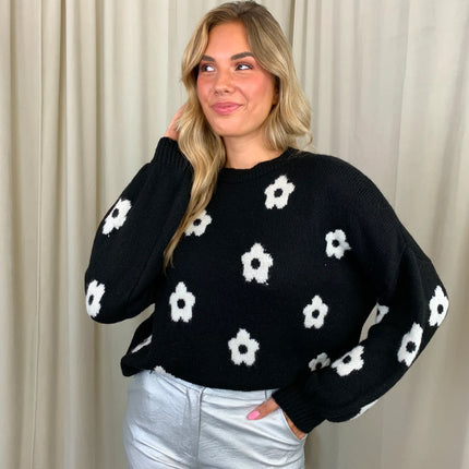 UNICORN Women's sweater black with white flowers m