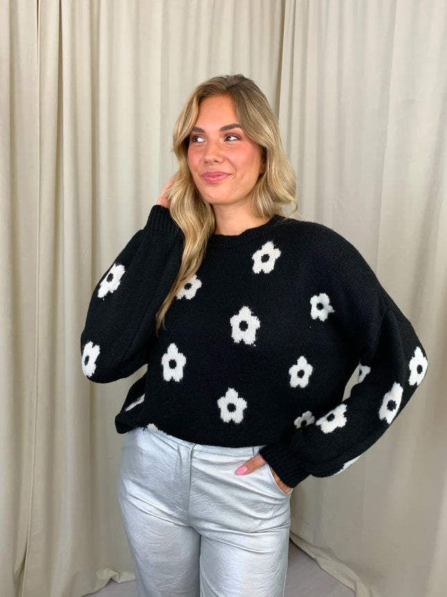 UNICORN Women's sweater black with white flowers m