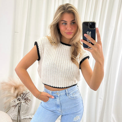 UNICORN Women's shirt top crop knitted black beige s m l