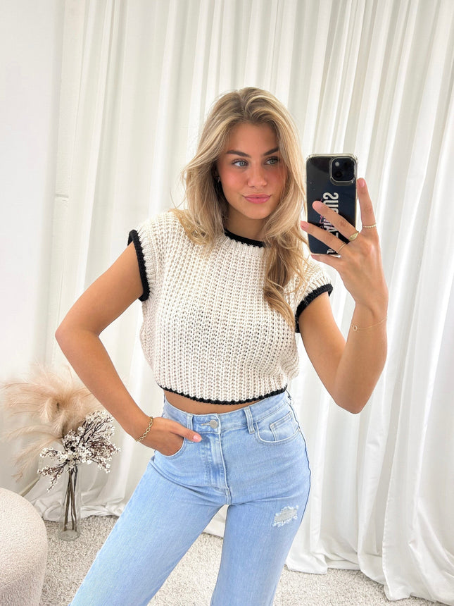 UNICORN Women's shirt top crop knitted black beige s m l
