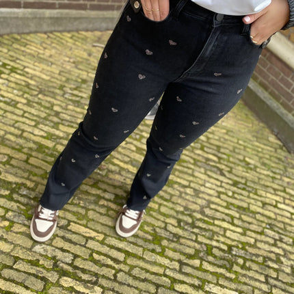 UNICORN Women's jeans with hearts pattern, black, xs, s, m, l, xl