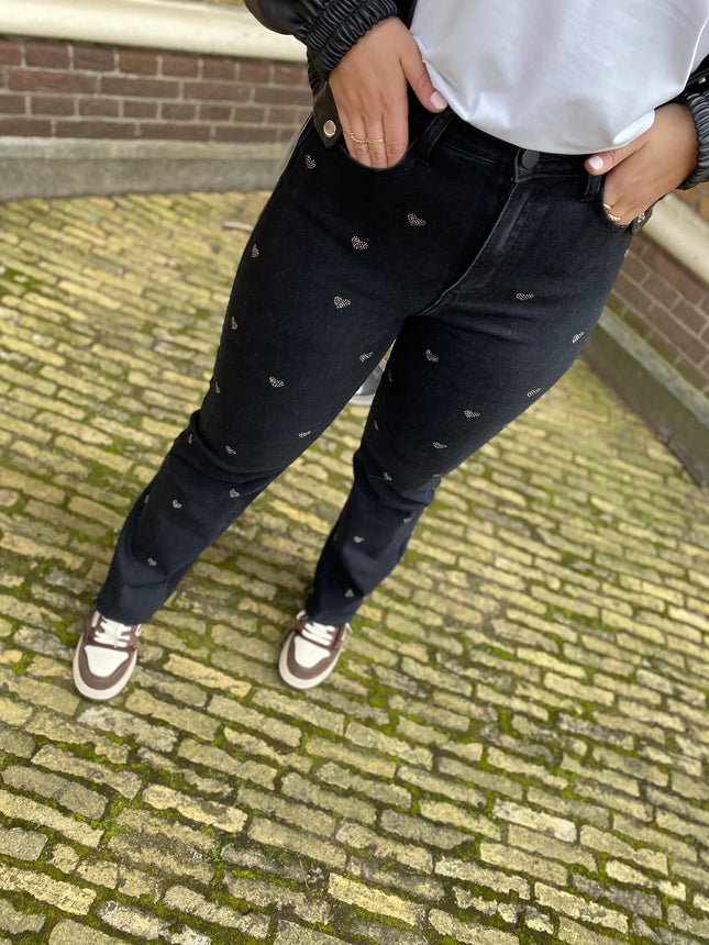 UNICORN Women's jeans with hearts pattern, black, xs, s, m, l, xl