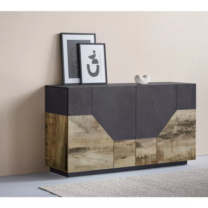 UNICORN Sideboard wall unit modern high-gloss white oak light brown matt dark gray Width 160 cm Depth 43 cm Height 86 cm