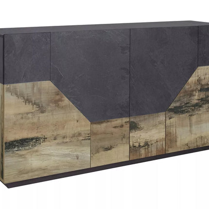 UNICORN Sideboard wall unit modern high-gloss white oak light brown matt dark gray Width 160 cm Depth 43 cm Height 86 cm