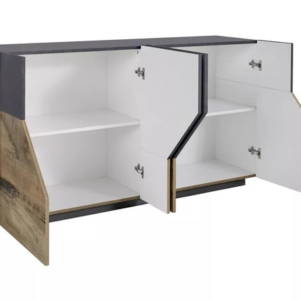 UNICORN Sideboard wall unit modern high-gloss white oak light brown matt dark gray Width 160 cm Depth 43 cm Height 86 cm
