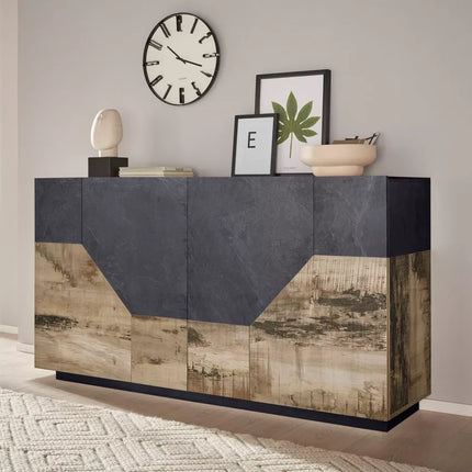 UNICORN Sideboard wall unit modern high-gloss white oak light brown matt dark gray Width 160 cm Depth 43 cm Height 86 cm