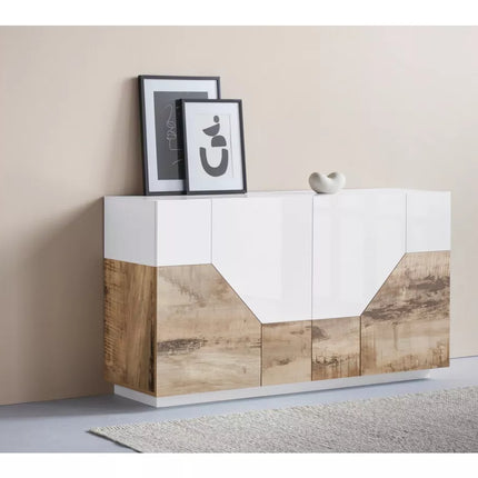 UNICORN Sideboard wall unit modern high-gloss white oak light brown matt dark gray Width 160 cm Depth 43 cm Height 86 cm