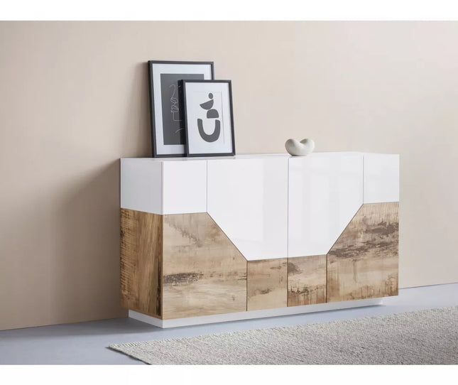 UNICORN Sideboard wall unit modern high-gloss white oak light brown matt dark gray Width 160 cm Depth 43 cm Height 86 cm