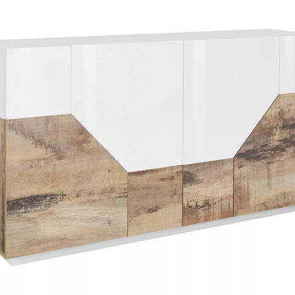 UNICORN Sideboard wall unit modern high-gloss white oak light brown matt dark gray Width 160 cm Depth 43 cm Height 86 cm