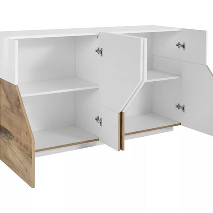 UNICORN Sideboard wall unit modern high-gloss white oak light brown matt dark gray Width 160 cm Depth 43 cm Height 86 cm