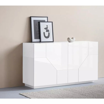 UNICORN Sideboard wall unit modern high-gloss white oak light brown matt dark gray Width 160 cm Depth 43 cm Height 86 cm