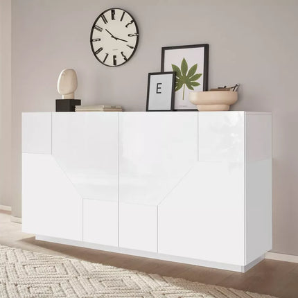 UNICORN Sideboard wall unit modern high-gloss white oak light brown matt dark gray Width 160 cm Depth 43 cm Height 86 cm