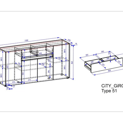 UNICORN Sideboard wall unit modern white anthracite gray Width 170 cm Depth 40 cm Height 84 cm