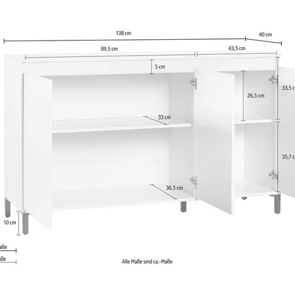 UNICORN Sideboard wall unit modern high-gloss white Width 138 cm Depth 40 cm Height 84 cm