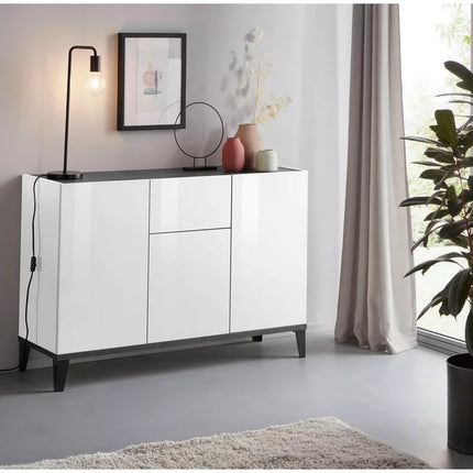 UNICORN Dresser wall unit rural modern high-gloss white brown Width 120 cm Depth 40 cm Height 82 cm