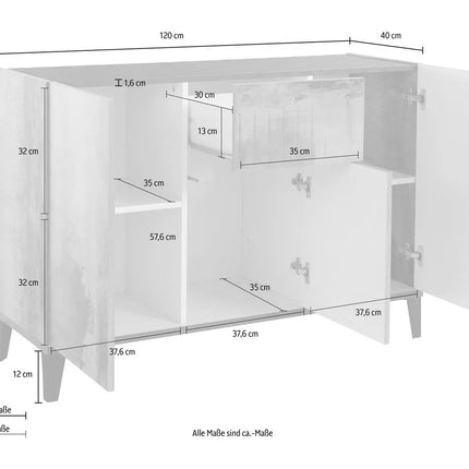 UNICORN Dresser wall unit rural modern high-gloss white brown Width 120 cm Depth 40 cm Height 82 cm
