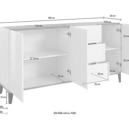 UNICORN Sideboard wall unit modern high-gloss white Width 160 cm Depth 40 cm Height 82 cm