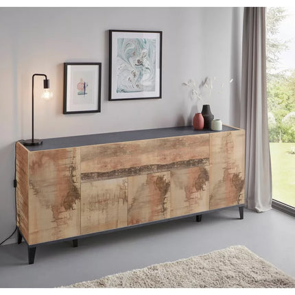 UNICORN Sideboard wall unit modern high-gloss white light brown dark gray Width 200 cm Depth 40 cm Height 82 cm